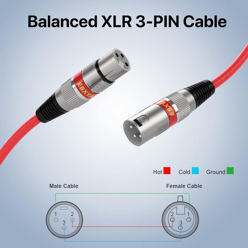 EBXYA XLR Cable 50 Feet - DMX Cable with 3 Pins Balanced Shielded XLR Male to Female Mic Cable Cords (4 Colors) - Image 3